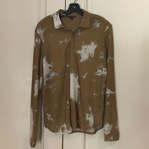 John Varvatos Tan and White Linen Shirt